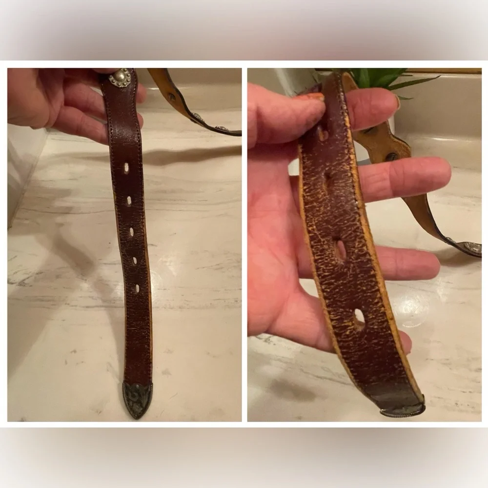 Dun Dee Brown Leather Belt w/Conchos and Montana Silver, Small Adult or Youth